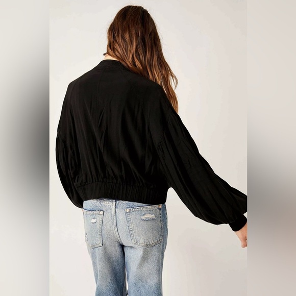 Free People On Pointe Black Bomber Jacket XS B2834 - Picture 2 of 7